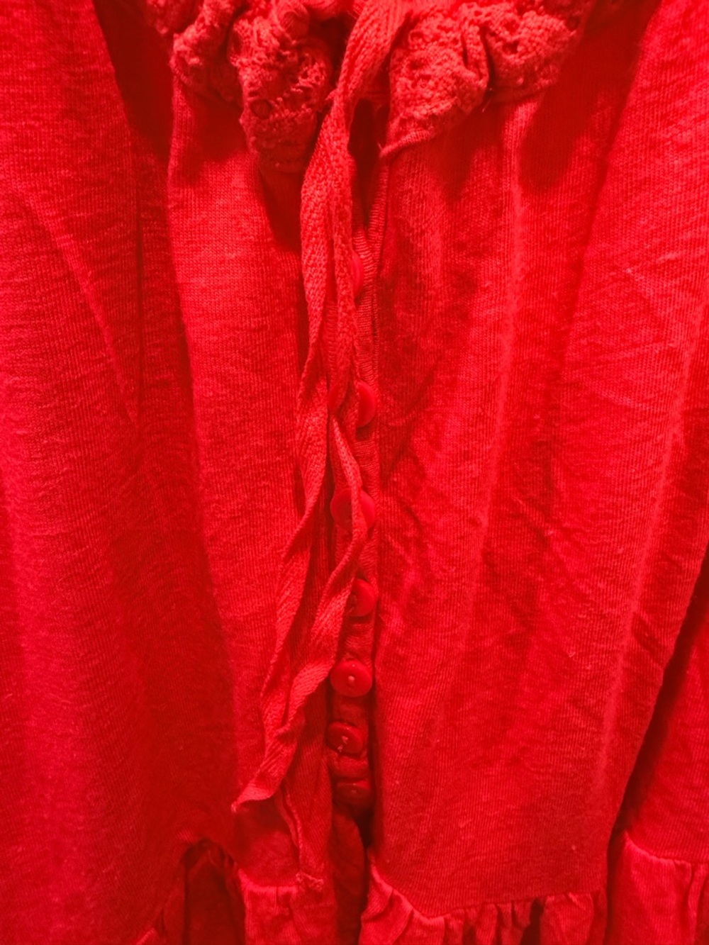 Free People Red Boho Peasant Top Large Flowy Ruffle Button Blouse - Picture 2 of 10